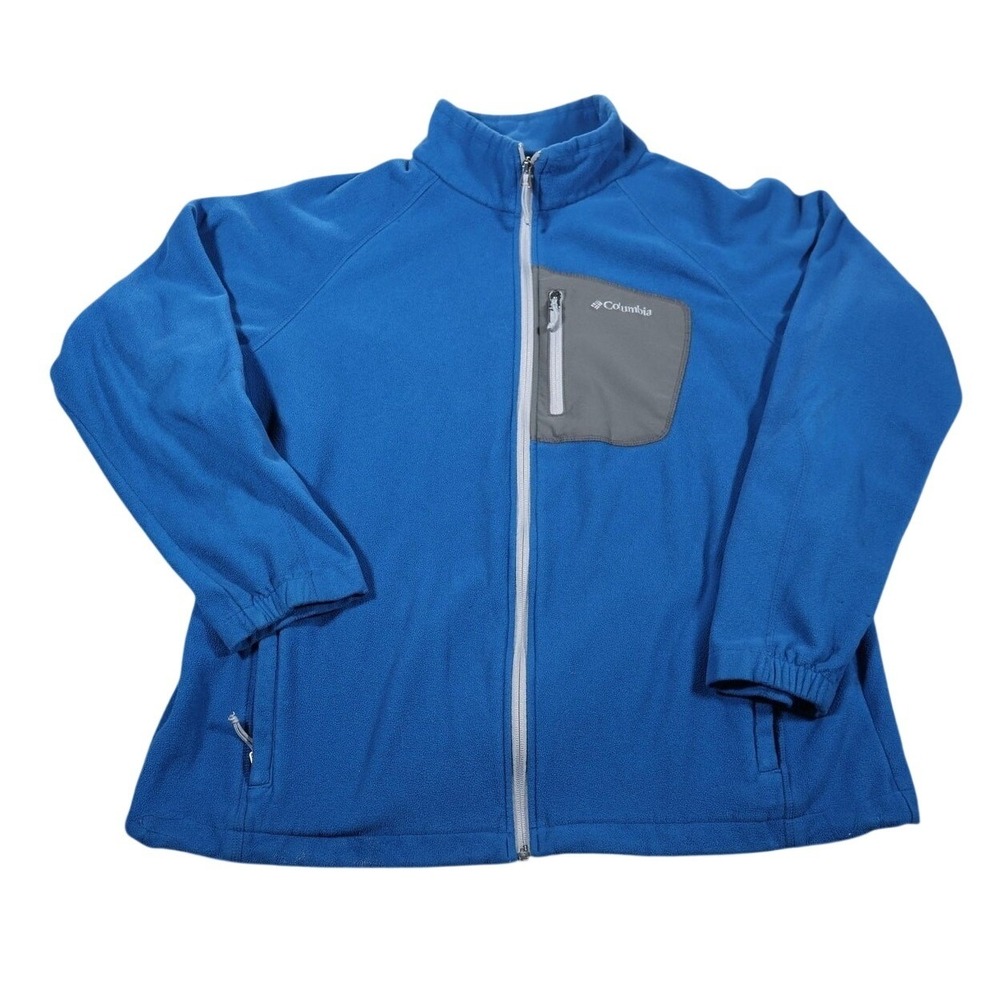 Columbia Jacket Mens XL Blue Full Zip Fleece Outdoor Layer Pocket Lightweight